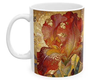 Art Nouveau Floral Iris Mug | Klimt Art Decorative Ceramic Coffee Cup