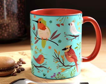 Fat Birds on Branches Coffee Mug | Colorful Ceramic 11 oz. FREE US Shipping