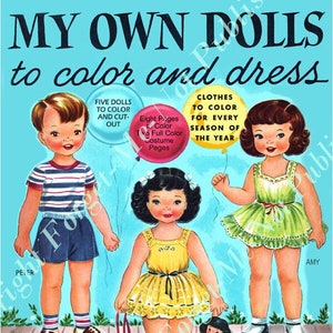 Paper Doll, My Own Dolls to Color & Dress, 1952 Restored no. 535, coloring book, playbook, paper dolls, 1950s