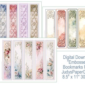 15 "Embossed" Style Bookmarks- Digital, Printable Download, Print, Cut & Use (set DB) 3 pages hi rez