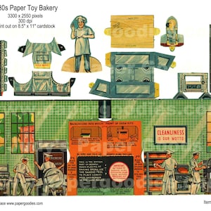 1930s Art Deco Bakery Paper Toy, Printable Playset (Digital Download)