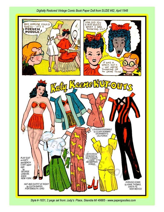 12 Paper Doll Art Prints, Katy Dandy Dozen- Early 1942-52 Katy