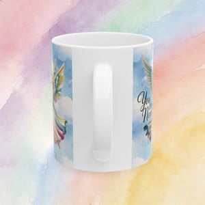 Taza de cerámica personalizada con el nombre "Ángeles contigo, cielo y nubes" imagen 10