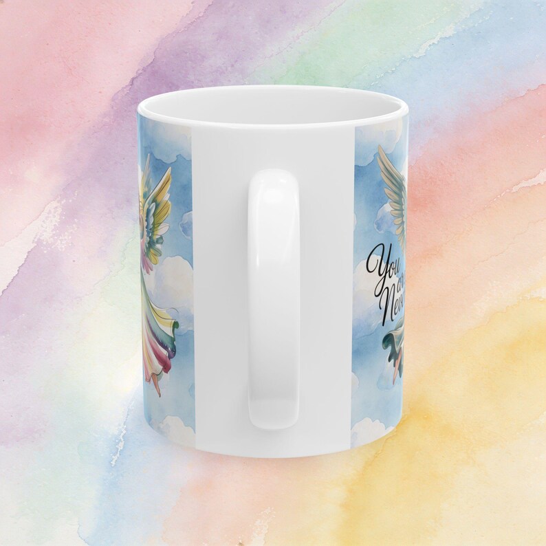 Taza de cerámica personalizada con el nombre "Ángeles contigo, cielo y nubes" imagen 10