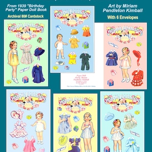 Happy Birthday Kids, SIX Jumbo Paper Doll-kaarten met enveloppen, Judy M Johnson