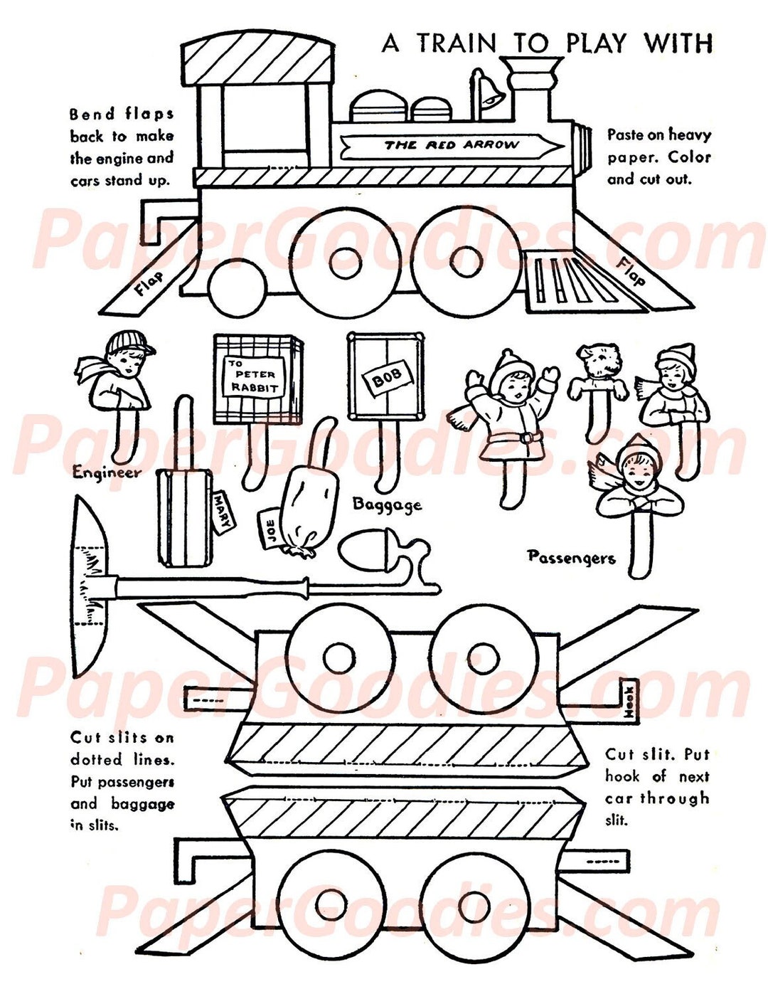 INSTANT PRINTABLE Download, Cute Train and Accessories Paper Toy, Paper ...