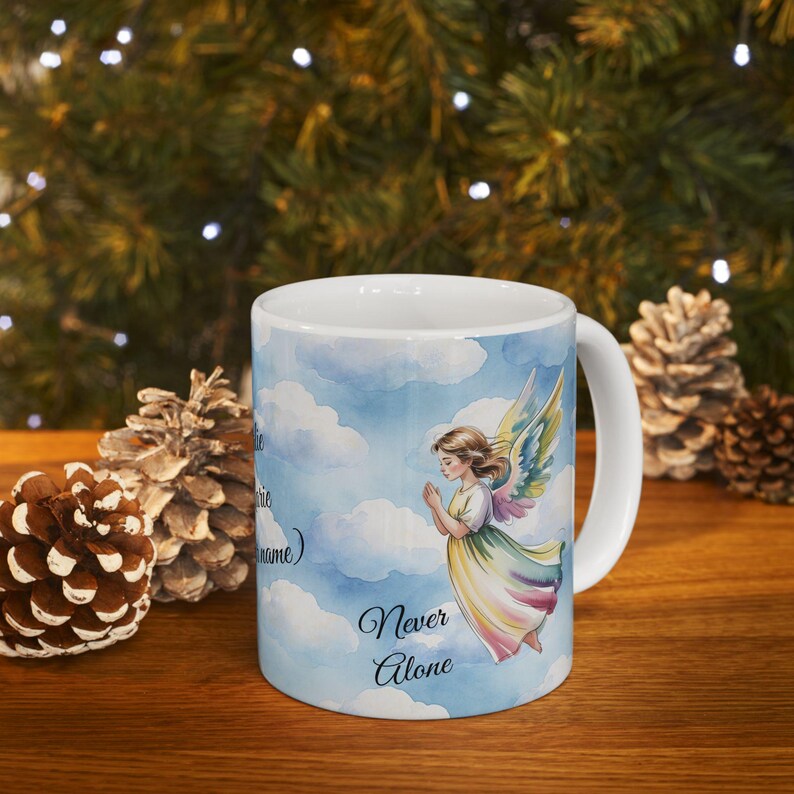 Taza de cerámica personalizada con el nombre "Ángeles contigo, cielo y nubes" imagen 14