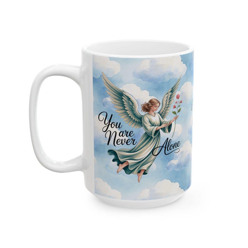 Taza de cerámica personalizada con el nombre "Ángeles contigo, cielo y nubes" imagen 12
