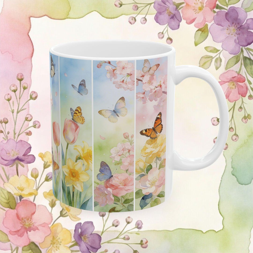 Sentimental Spring Mugs Watercolor Spring Flowers and Butterflies Mug | Ceramic Mug - Etsy