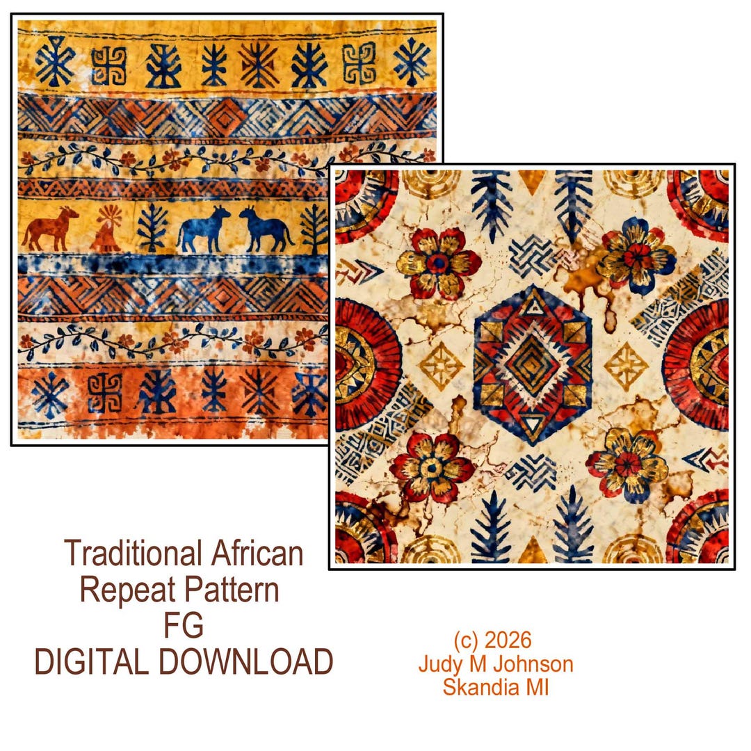 African Folk Art, Repeat Pattern Print- Digital/instant Download 2 Pgs ...