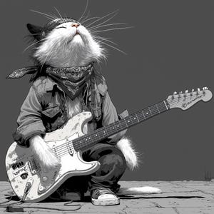 Funny Cat Playing Guitar Shirt  Cute Gift for Music Lovers, Guitarists and  Cat Fans