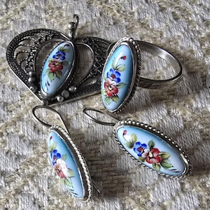 Vintage Rostov Finift Women&#39;s 4 Piece Jewelry Set - Pendant, Ring And Earrings
