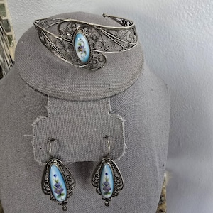 Vintage Rostov Finift Women&#39;s 3 Piece Bracelet &Earrings Jewelry Set