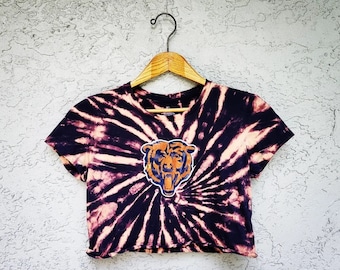 Reworked Chicago Bears Tie Dye Crop Top T-shirt - Bleach Dyed Cropped T Shirt - Hand Dyed Graphic Tee Rework - Size M L XL Large Graphic Tee