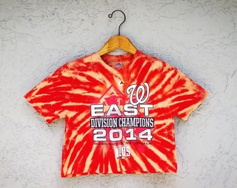 Reworked Washington Nationals Tie Dye Crop Top T-shirt, Bleach dyed cropped t shirt, Handmade NATS gear, S Small, MLB Baseball Graphic Tee