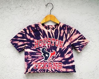 Reworked Houston Texans Tie Dye Crop Top T-shirt, Bleach dyed cropped graphic tee, Handmade T Shirt, Tailgate gear, Size S Small & M Medium