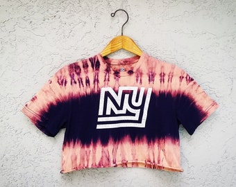 Reworked New York Giants Tie Dye Crop Top T-shirt, Bleach dyed cropped graphic tee, Hand dyed T Shirt, Size M Medium