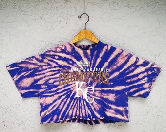 Reworked Kansas City Royals Tie Dye Crop Top T-shirt, Bleach dyed Cropped KC Royals t shirt, handmade graphic tee, Size XL Baseball Tee