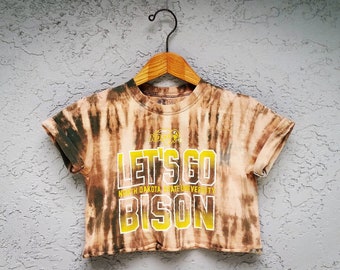 Reworked North Dakota State University BISON Tie Dye Crop Top T-shirt, Bleach dyed cropped Baby Tee t shirt Size xs / S Small Graphic tshirt