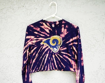 Reworked Los Angeles Rams Tie Dye Crop Top T-shirt, Bleach Dyed Cropped T Shirt, LA Rams Graphic Tee, Size S Small M Medium, Game Day