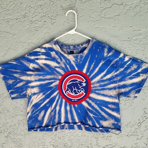 Reworked Chicago Cubs Tie Dye Crop Top T-shirt - Custom Bleach Dyed Cropped Graphic Tee - Size M Medium and L Large t shirt, Baseball tshirt