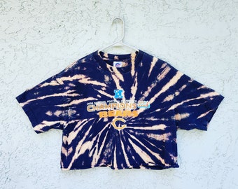 Reworked Chicago Bears Tie Dye Crop Top T-shirt - Bleach Dyed Cropped T Shirt - Hand Dyed Rework - Size L Large Tshirt, Football Graphic Tee