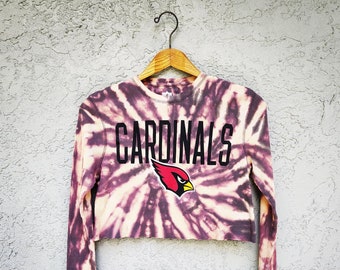 Reworked Arizona Cardinals Tie Dye Crop Top THERMAL T-shirt, Bleach Dyed Cropped Long Sleeved Shirt, graphic tee, Size M Medium