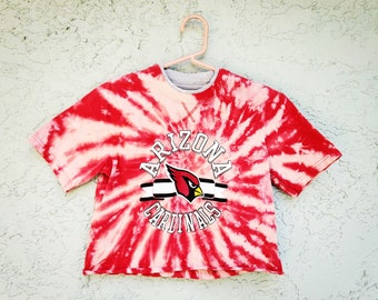 Reworked Arizona Cardinals Tie Dye Crop Top T-shirt, Bleach Dyed Cropped T Shirt, Hand Dyed graphic tee Rework, Size XS tshirt