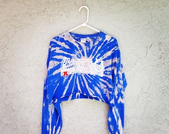 Reworked Indianapolis Colts Tie Dye Crop Top T-shirt, Bleach Dyed Cropped TShirt, Hand Dyed Graphic Tee Rework Size XL