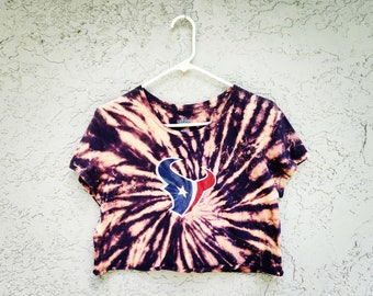 Houston Texans Tie Dye Crop Top T-shirt - Bleach Dyed Cropped T Shirt - One of a kind rework tshirt - Size M Medium and XL Graphic Tee