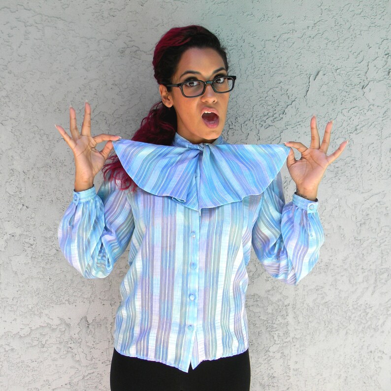 Vintage Office Wear 80s Secretary Blouse W Ascot Bow Tie Etsy