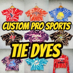 Custom Pro Sports Team Bleach Tie Dye Crop Top or Graphic Tee - Choose Size, Color, Tie Dyed Design - Build Your Own T-shirt