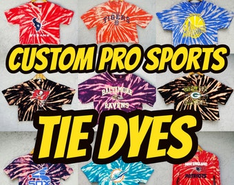 Custom Pro Sports Team Bleach Tie Dye Crop Top or Graphic Tee - Choose Size, Color, Tie Dyed Design - Build Your Own T-shirt