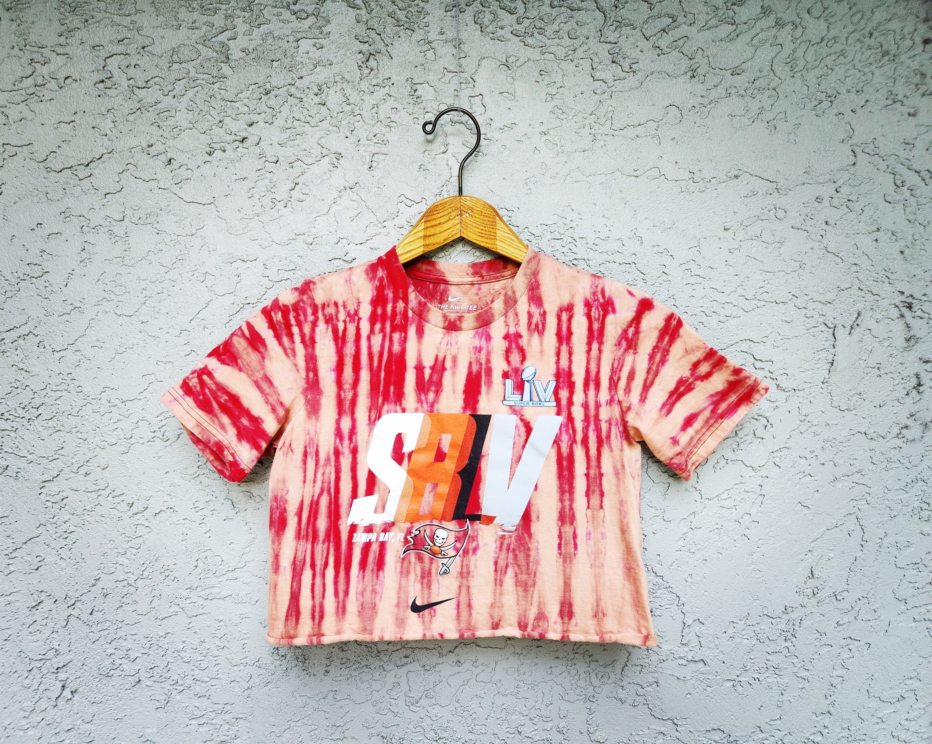 Reworked Tampa Bay Lightning Tie Dye Crop Top T-shirt Bleach 