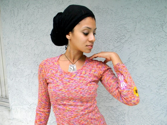 Vintage 70s Stretch Knit Top, Multi-Colored Rainbo