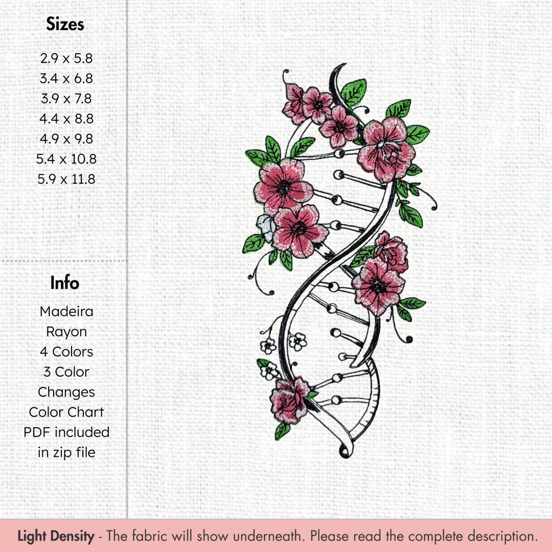 Dna Border Pattern Floral DNA Border Embroidery Design Botanical Double Helix Embroidery ...