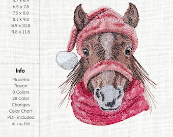 Horse With Santa Hat Embroidery Design Christmas Horse Machine Embroidery Festive Horse Embroidery Pattern Holiday Horse Digital Download