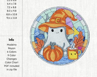 Fall Ghost Pumpkin Embroidery Design Halloween Ghost Embroidery Pattern Autumn Ghost Embroidery File Spooky Ghost Machine Embroidery File