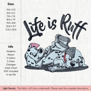 Life Is Ruff Funny Puppy Embroidery Design Script Art.