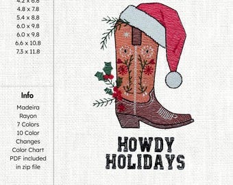 Wzór haftu świątecznego na kowbojskich butach, wzór w stylu western rodeo (do pobrania natychmiast)