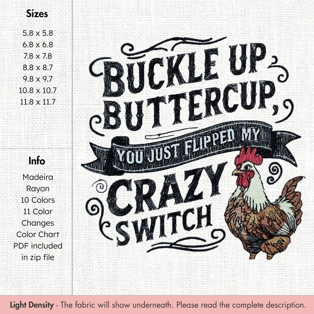 Crazy Chicken Embroidery Design Funny Quote Embroidery Pattern Farm ...