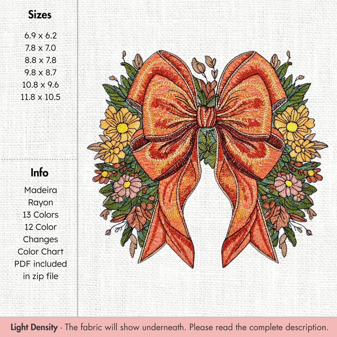 Fall Elegance Bow Embroidery Design Autumn Hair Bow Pattern Chic Fabric ...