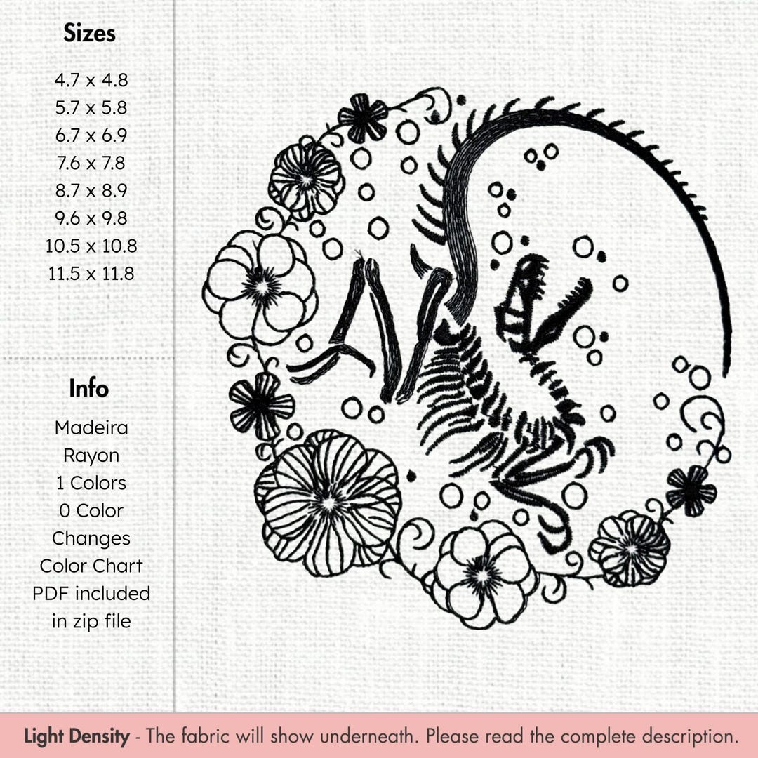 Floral Dinosaur Skeleton Embroidery Design Botanic Dino Skull ...