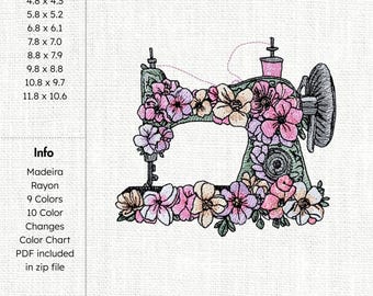 花柄ミシン - 機械刺繍デザイン - 3 サイズ、裁縫はさみ刺繍パターン