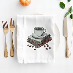 Tazza da caffè con ricamo di libri, motivo per amanti dello studio, tema lettura