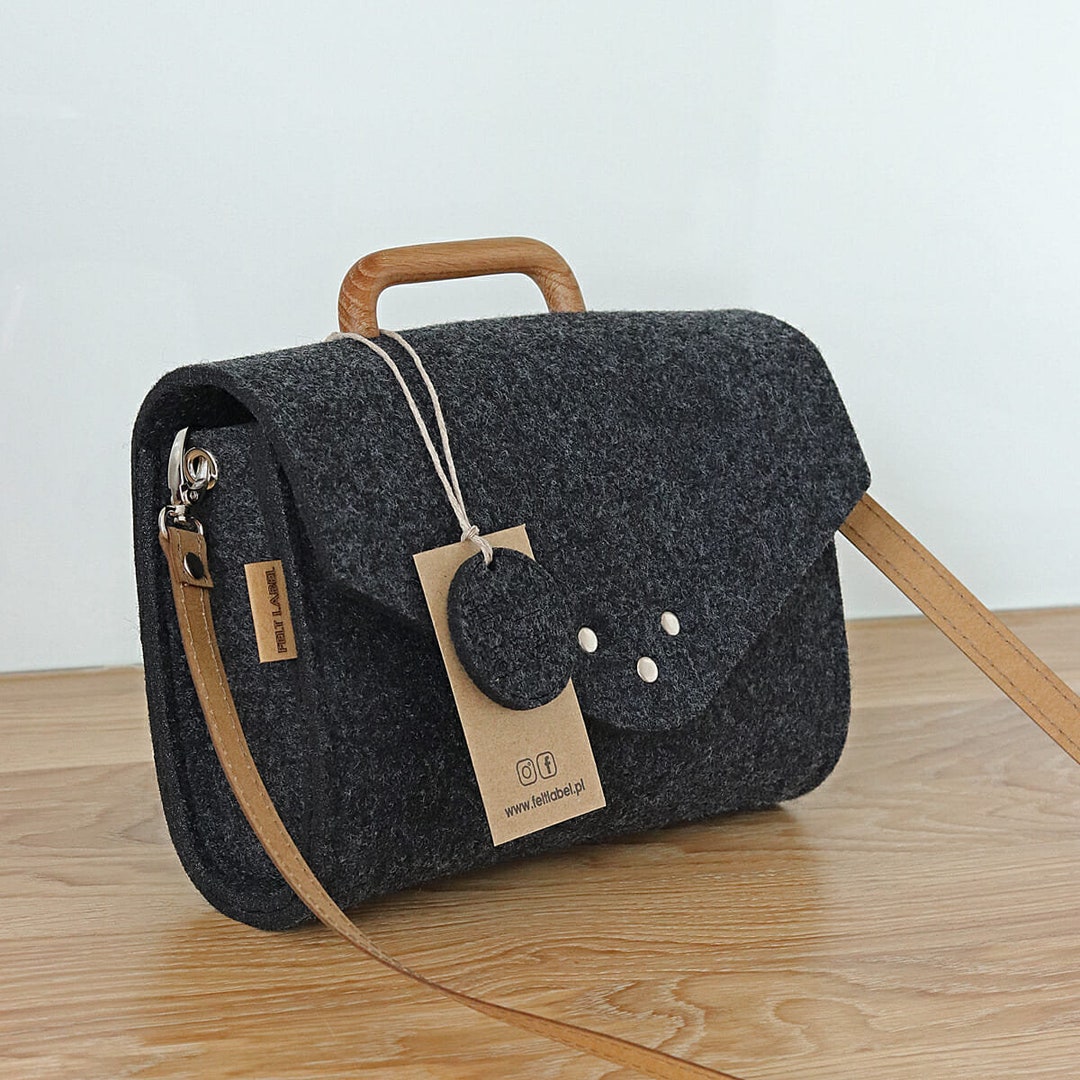 Crossbody Felt Bag and Wood Limited Edition Long Handle - Etsy