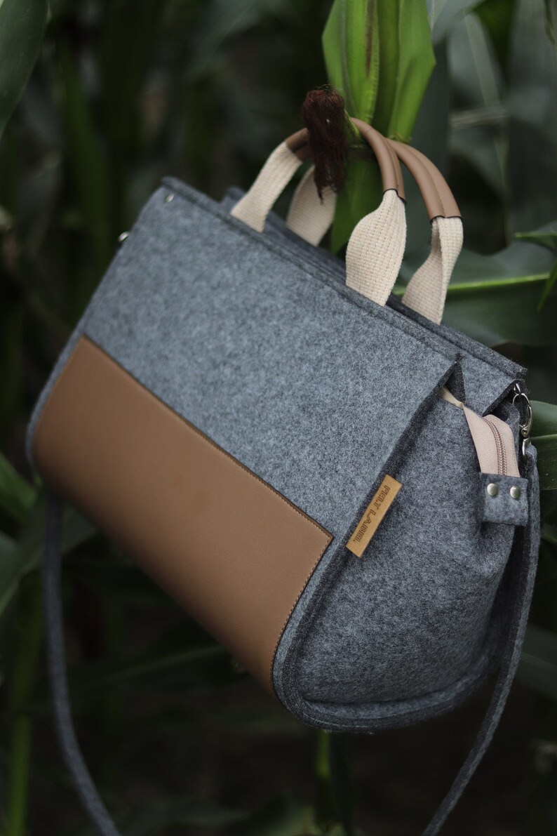Grey Felt Zippered Handbag Grey Felt Bag Felt Shoulder Bag Etsy