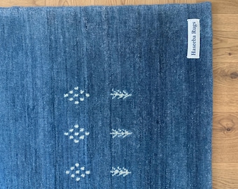 Deep Blue Handwoven Wool Rug Minimal Modern Scandinavian Area Rug Custom Size Decor