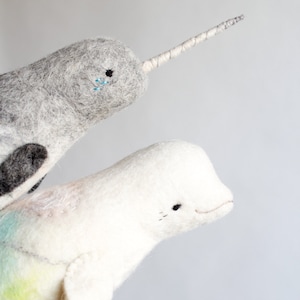 Lulu - Beluga Whale Toy, White Whale,  Art Felt Toy,  Stuffed plush toy, nursery decor, for kids, Felted Whale, Sea, aquamarine, pastel.