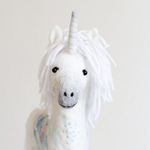 Unicorn - Felt Toy, Felted White Handmade Toy Marionette Puppet Stuffed Mythical animal horse baby shower gift nursery decor. white, pastel.